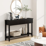 LAZZO Painted Wood Console Table Narrow Long Sofa Table Modern Behind Couch Table Fluted Entryway Table with 3 Drawers and Open Storage Shelf for Living Room, Foyer and Hallway Black (Black, 1 Tier) LAZZO
