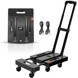 SPACEKEEPER Folding Hand Truck, 500 LB Heavy Duty Luggage Cart, Utility Dolly Platform Cart with 6 Wheels & 2 Elastic Ropes for Luggage, Travel, Moving, Shopping, Office Use, Black SPACEKEEPER