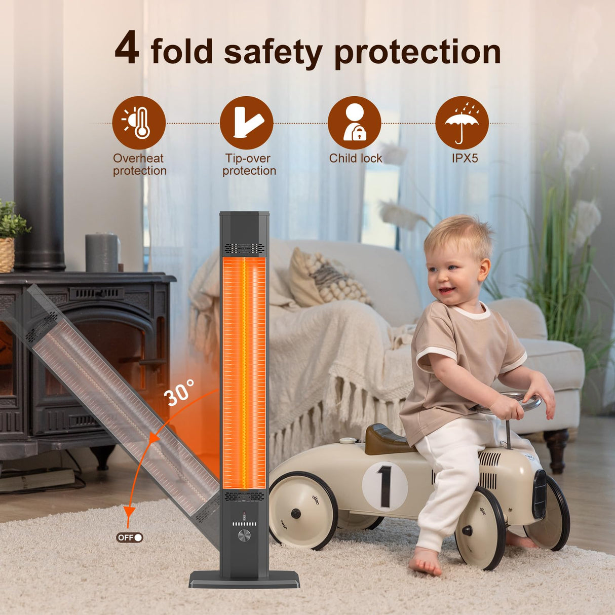 BIESQYA Outdoor Patio Heater with 9 Heat Levels,Space Heater for Garage Backyard Room Indoor,1500W Fast Electric Infrared Heater,9H Timers,Waterproof,Child Lock BIESQYA