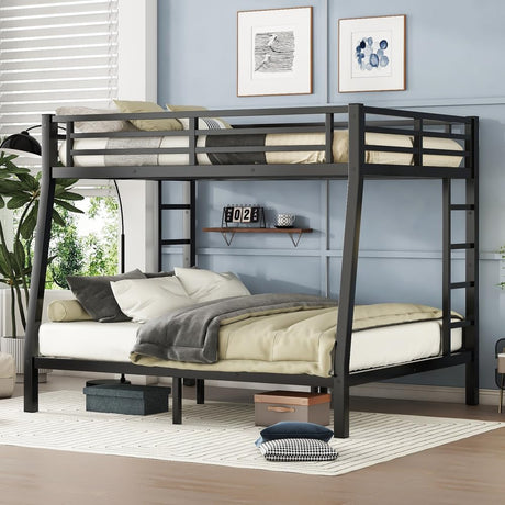 Metal Full XL Over Queen Bunk Bed for Teens and Adults,Space-Saving/Noise Reduced/No Box Spring Needed, Old SKU W1307S00020 (Black + Metal) RadiantName