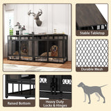 PIAOMTIEE 70.9" Large Double Dog Crate Furniture, Heavy Duty Wooden Iron Crate Kennel Furniture with Removable Divider for Small Medium Large Dogs, Rustic Brown+Black PIAOMTIEE