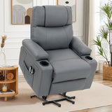 Power Lift Recliner Chair for Elderly, Electric Stand Assist Reclining Chair with Massage and Heat Function, Leather Living Room Furniture, Comfy Single Sofa with Cup Holders, Side Pockets, Gray BRTHORY