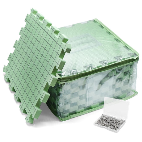 9 PCS Knitting Mats, 0.75in Thick Blocking Board for Crocheting, 12 in Standard Mats for Wet and Steam Blocking (Green) MicoSim