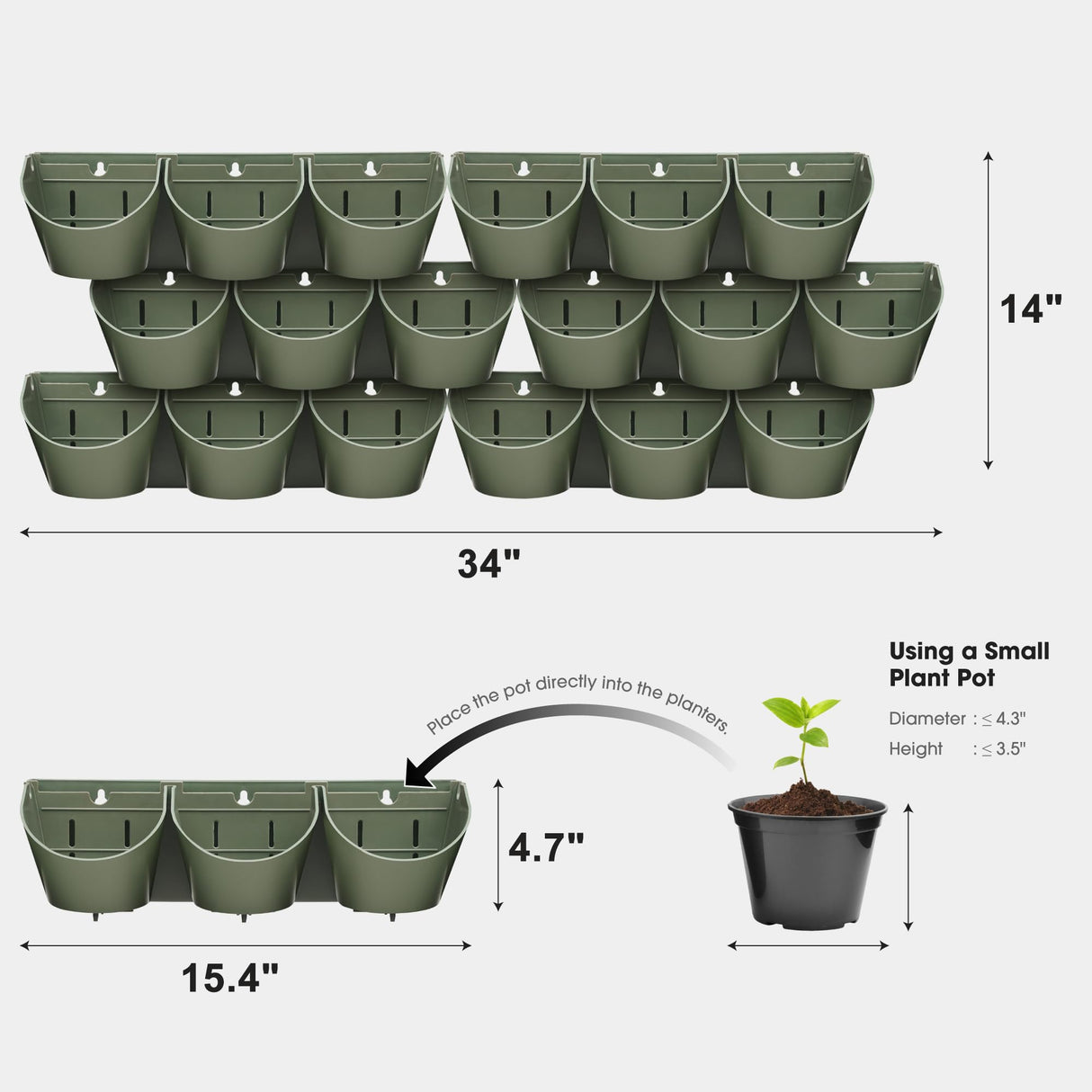 Worth Garden Upgraded 6 Sets (18 Pockets) Self Watering Stackable Vertical Planters - Wall Mounted Plastic Plant Grow Pots for Strawberries Flowers Herbs - Indoor Outdoor Green Wall Decoration (Green) Worth