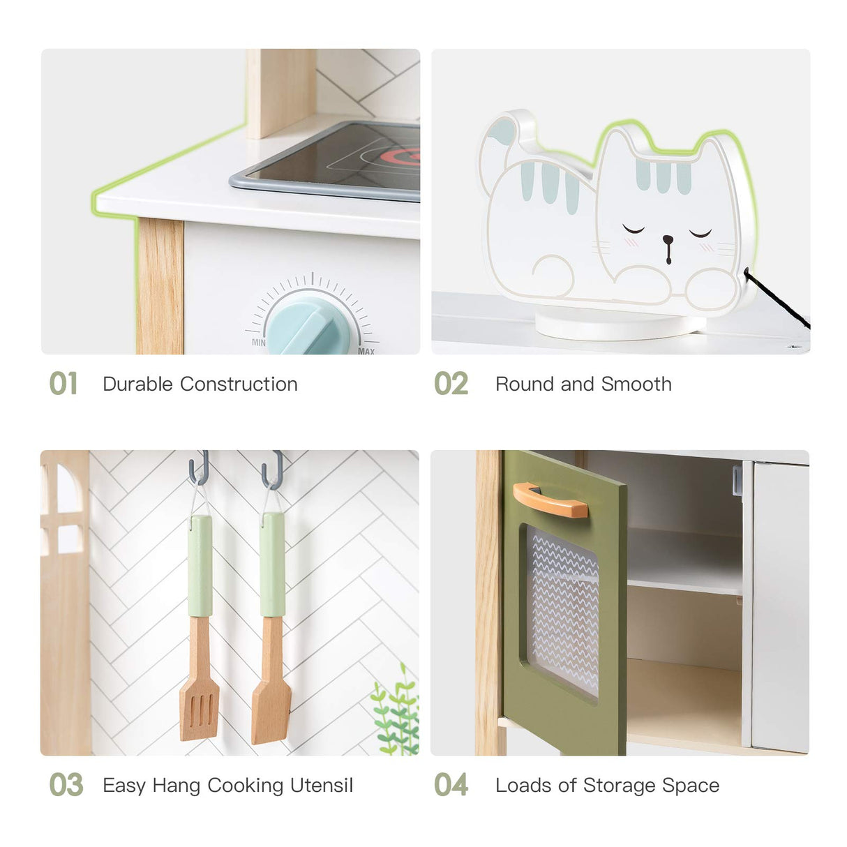 ROBUD Wooden Play Kitchen Set for Kids Toddlers, Pretend Toys Kitchen Gift for Girls Boys 27.6 x 11.6 x 40.6 inches ROBUD