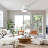 NOPAARD Smart 52" Wood Flush Mount Ceiling Fans with Lights Remote,Quiet DC Motor,Indoor Low Profile Ceiling Fan,Voice Contorl with Alexa App Control, High CFM, Dimmable LED Light, White Wood NOPAARD