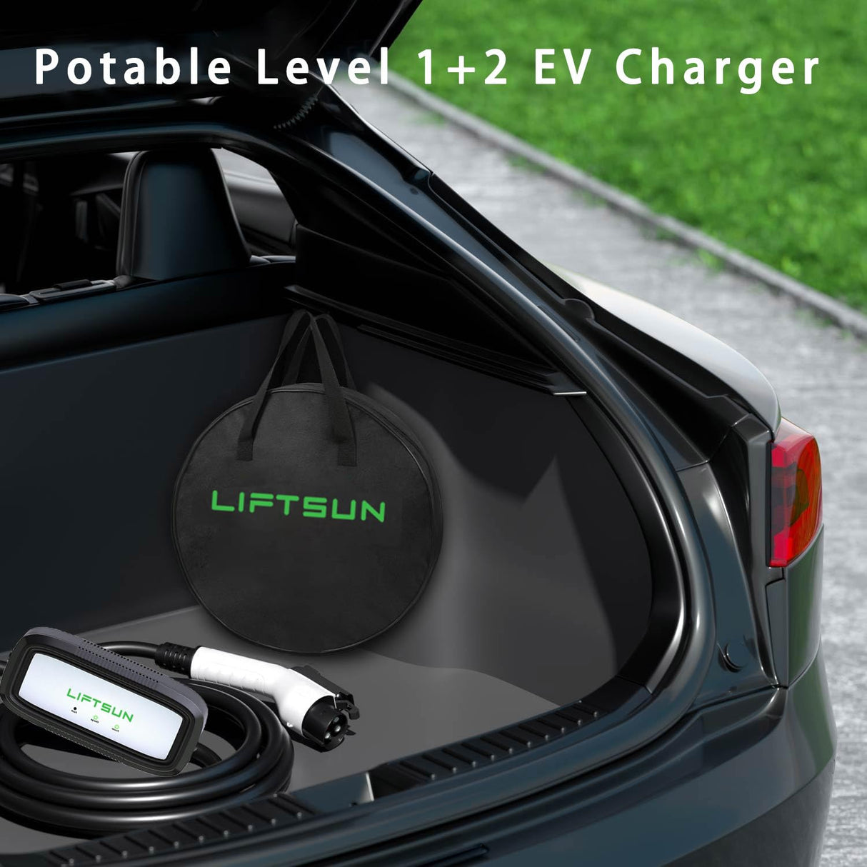 Liftsun Level 1+2 EV Charger, 16 Amp 120V or 240V, Portable Electric Vehicle Charger with 21Ft Charging Cable NEMA 6-20 Plug,Plug-in Home EV Charging Station for SAE J1772 EVs(Tesla Need Adapter) Liftsun