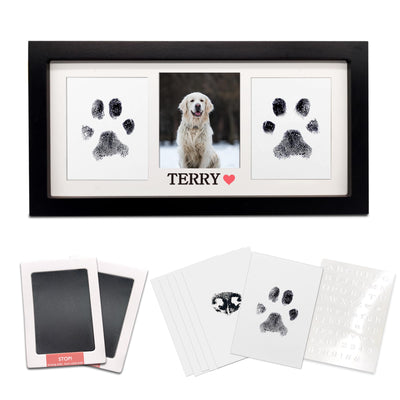 MYPAWLETS Paw Print Frame & Ink Pads Kit,Dog or Cat Paw Print Kit,2 No Mess Ink Pads for Pets,Paw Print Stamp Pad for Dogs,Wooden Pet Memorial Frame,Personalized Pet Paw Print Gifts