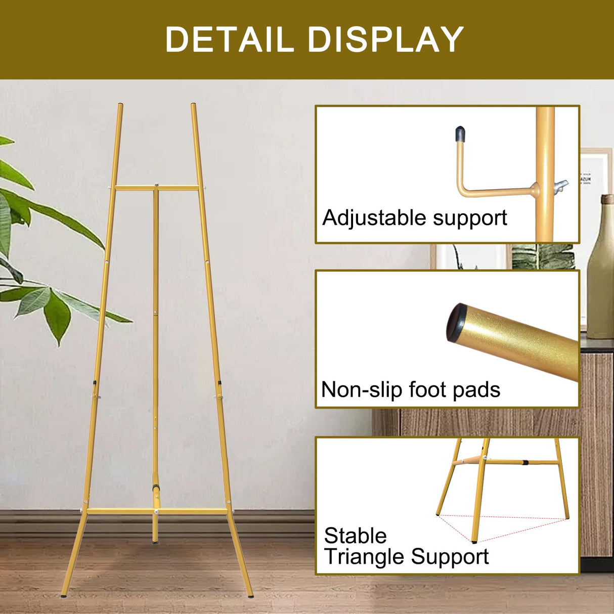 Gold Easel Stand for Sign - Heavy Duty Metal Freestanding Adjustable Display Stand (3-Tier), Large Professional Easel for Paintings, Artwork & Commercial Displays, Durable Exhibition Easel Semoprus