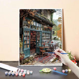 Yunruily Paint by Numbers Adults Bookshop-Paint by Numbers Kits for Adults,Paint by Numbers for Adult Canvas for Gifts Home Wall Decor(16x20inch) Yunruily