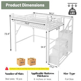 MoproBeti Full Loft Bed with Stairs, Metal Loft Beds Full Size with Storage Shelves, Adults Loft Bed with Wardrobe, Heavy Duty High Loft Bed for Teens, No Box Spring Needed, No Noise,White MoproBeti