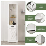 RoyalCraft 75'' Tall Storage Cabinet with LED Light, Farmhouse Pantry Cabinet with Tempered Glass Adjustable Shelves & Barn Door, Freestanding Linen Tower for Bathroom, Living Room, Kitchen, White RoyalCraft