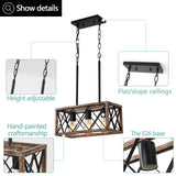 KEESFU Farmhouse Kitchen Island Lighting, 3 Lights Pendant Lighting Fixtures, Adjustable Height, Industrial Dining Room Light for Living Room Foyer Dining Table Over Sink. (Wood Grain Color) KEESFU