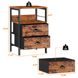 Furologee Nightstand with 2 Fabric Drawers, Bedside Table, End Table with Open Wood Shelf, Side Sofa Table with 2 Hooks for Bedroom/Living Room/Study/Halway/Rustic Brown Furologee