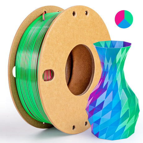 dikale Silk Triple Color PLA+ 3D Printer Filament 1.75mm, No Tangle Shiny Filament Net Weight 250g Spool (0.55lbs), 3-in-1 Silk PLA Pro Plus, Rose Red+Sky Blue+Green dikale