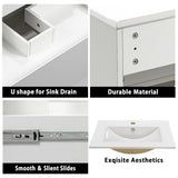 KSWIN 24" White Wall Mounted Bathroom Vanity with Sink Floating Vanity Two Drawers Bathroom Cabinet with White Ceramic Integrated Sink KSWIN