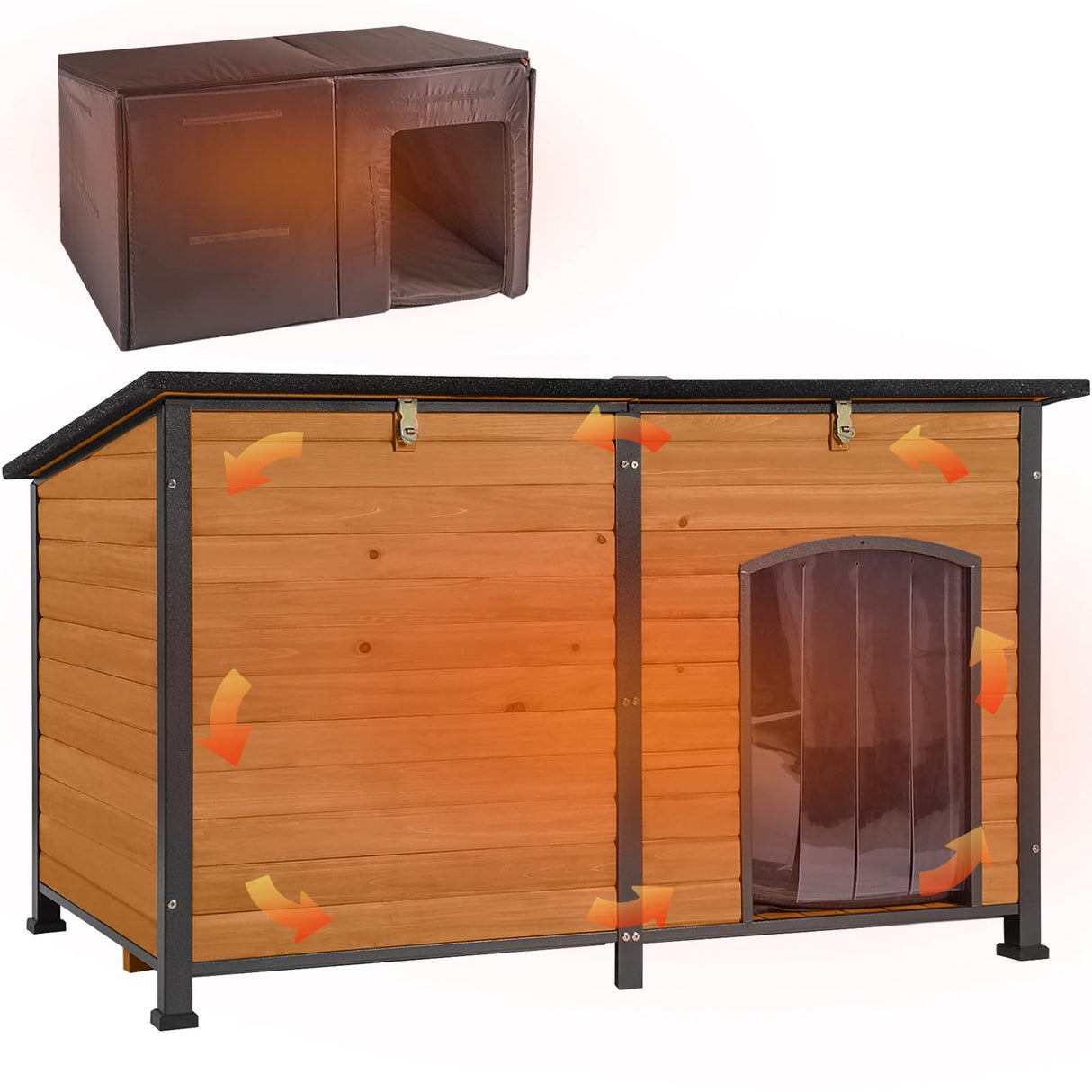 Outdoor Dog House 59" Extra Large Insulated Dog Kennel with Insulation Liner for Winter,All-Around Iron Frame Aivituvin