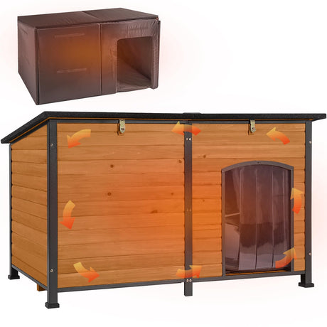 Outdoor Dog House 59" Extra Large Insulated Dog Kennel with Insulation Liner for Winter,All-Around Iron Frame Aivituvin