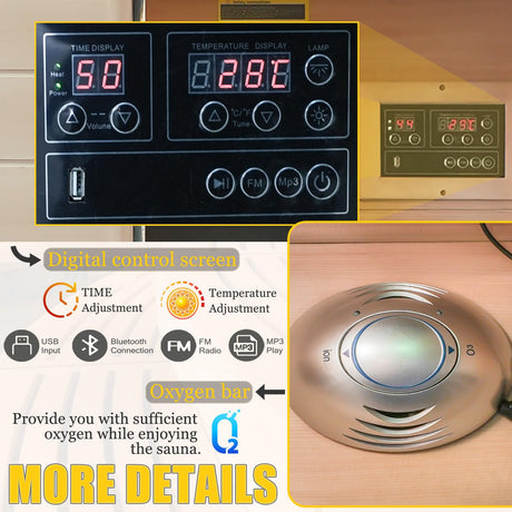 Sauna,Home Far Infrared Sauna Room,Indoor 1 Person Hemlock Wood Dry Sauna,1050W/110 Sauna Birthday Gift, Digital Controler,Bluetooth Player,5 Heating Panels Homsido