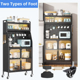 haiorjun Bakers Rack with Storage Cabinet, 66" Tall Kitchen Pantry Cabinet with Microwave Stand, Wheels, Doors and Metal Pegboard Panels for Living Room, Dining Room,Black haiorjun