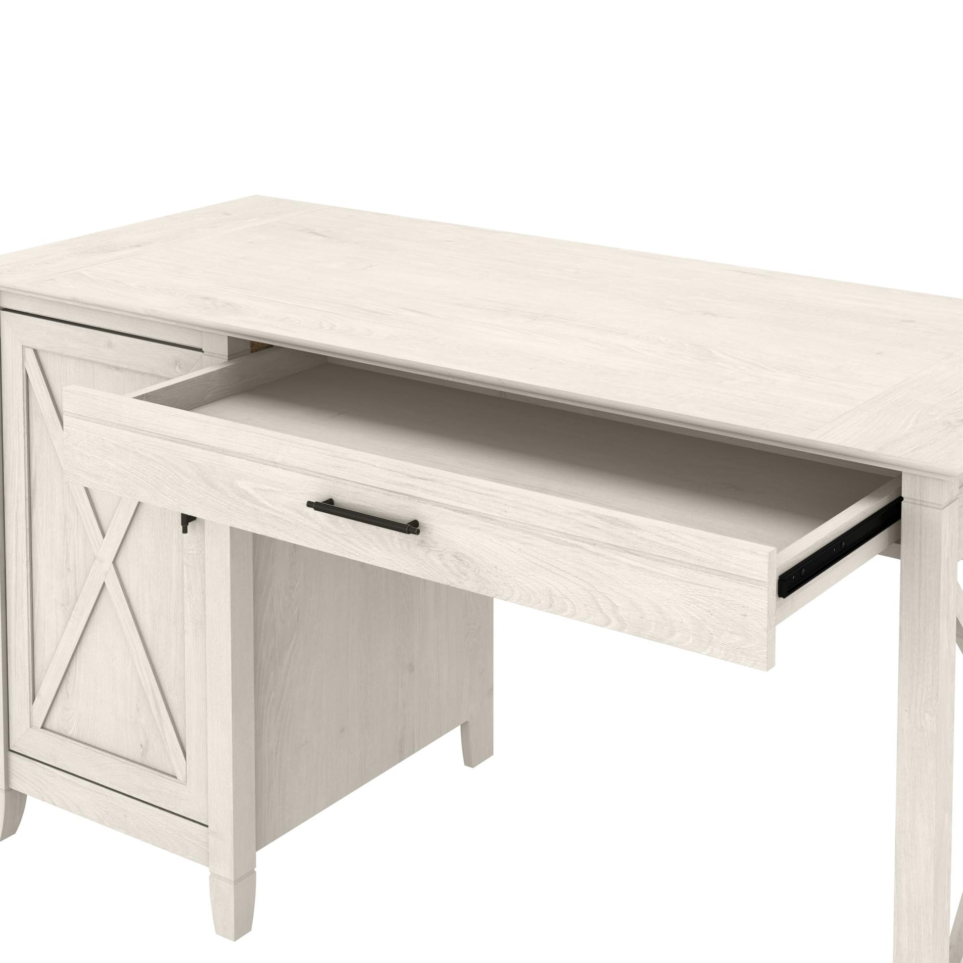 Bush Furniture Key West Computer Desk with Storage | Farmhouse PC Table for Home Office in Linen White Oak | 54W x 24D - WoodArtSupply