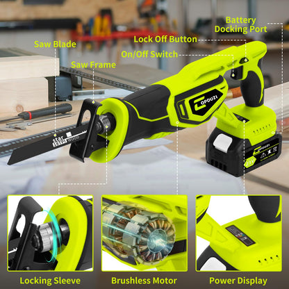 COPDUZI Cordless Reciprocating Saw,Brushless Cordless Saws With 21V 4.0Ah Battery Powered Electric, 0-3500SPM Variable Speed,12 Saw Blades Kit for Wood/Metal/PVC Cutting Included - WoodArtSupply