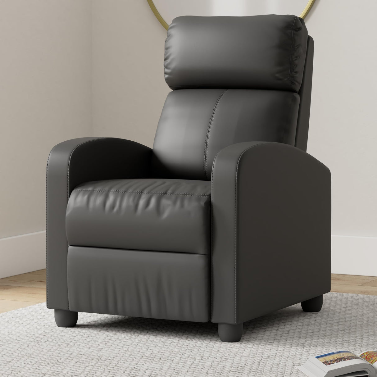 FDW Recliner Chair Massage Chair Reading Chair Reclining Sofa Home Theater Seating with Lumbar Support Massage and Padded Backrest for Living Room and Bedroom (Leather, Black) FDW