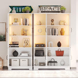 AMERLIFE Storage Cabinet Sets with LED Lights, 71" Tall Large Modern Wood Kitchen Pantry with Acrylic Glass Doors & Shelves, Display Cabinet for Living room, Dining room, Bathroom, 6+4 Doors White AMERLIFE