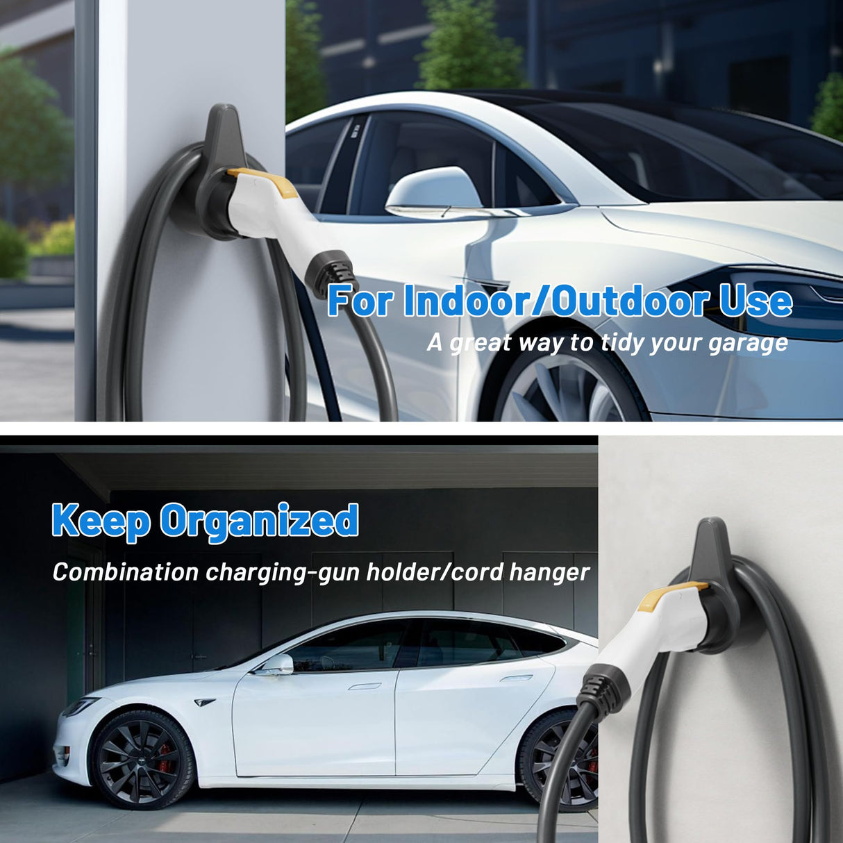 MECMO EV Charging Cable Holder Wall Mount for J1772, Electronic Vehicle Charger Cord Hanger, EVSE Car Charger Cable Organizer Management, EV Charging Plug Cord Protector Wall Hook SAE J1772 Connector MECMO