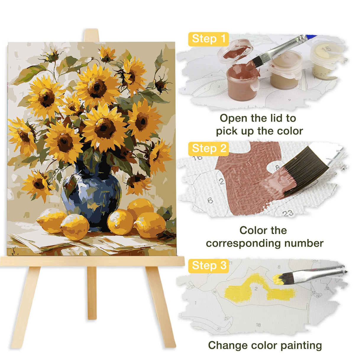 Lxmsja Sunflowers Paint by Numbers Kit for Adults, Lemons Acrylic Paint by Numbers for Adults Beginner, DIY Craft Supplies Oil Painting Kits for Home Wall Decor 16x20 inch (No Frame) Lxmsja