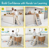 Forbena Foldable Toddler Tower Kitchen Learning Stool Helper, Montessori Kids Standing Tower for Counter, Collapsible Adjustable Baby Child Step Stool with Safety Net for Bathroom Sink (Grey) Forbena