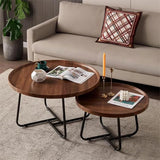 Nesting Coffee Table Set of 2, Round Center Table with Non Slip Feet Side,End Tables with Wood Grain Top for Living Room Office Wood Grain Brown,28 * 18in&20 * 15in MilleLoom