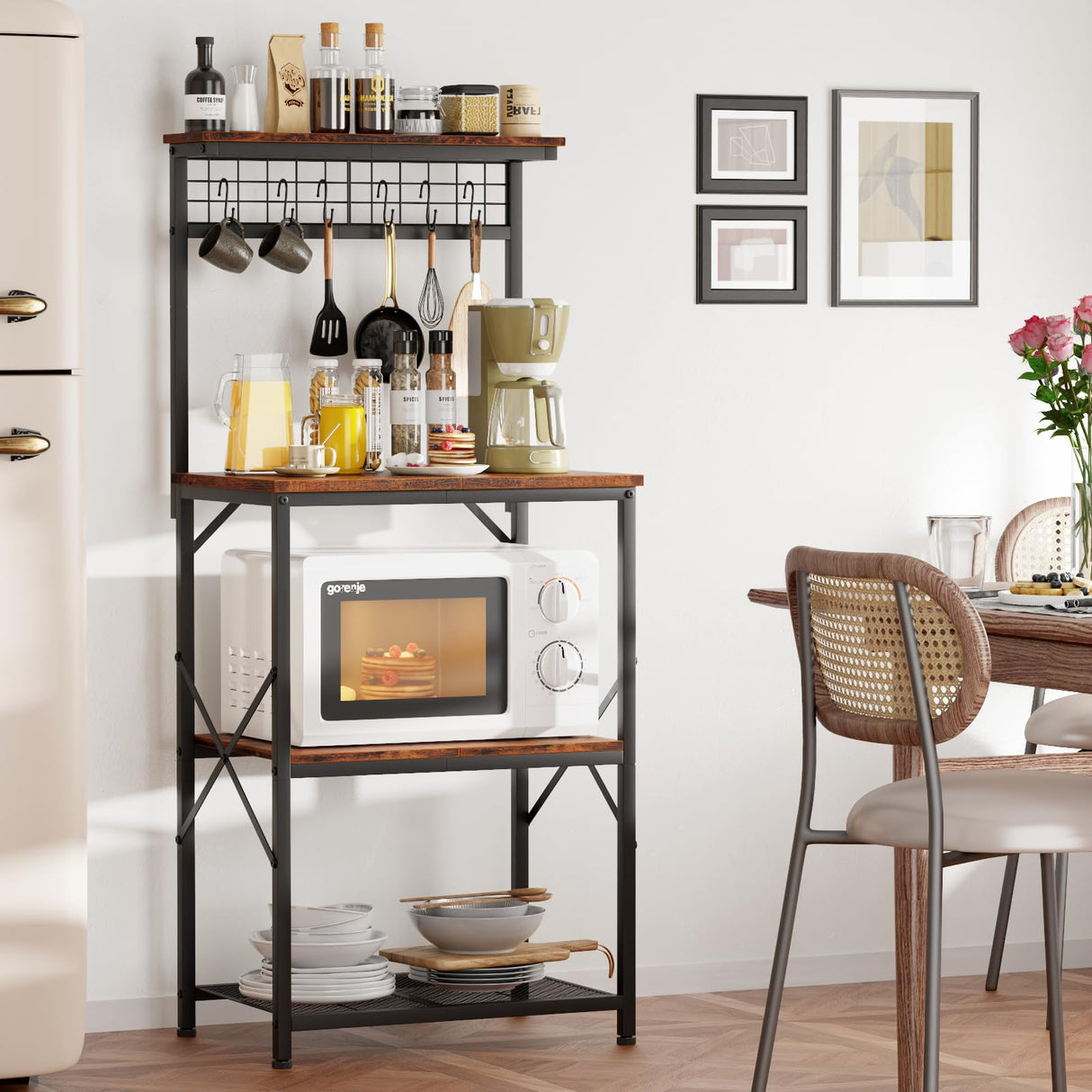 Furologee Rustic Brown Kitchen Bakers Rack with Hutch & 4-Tier Storage Furologee