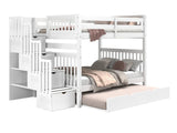 Bedz King Stairway Bunk Beds Full over Full with 4 Drawers in the Steps and a Twin Trundle, White Bedz King