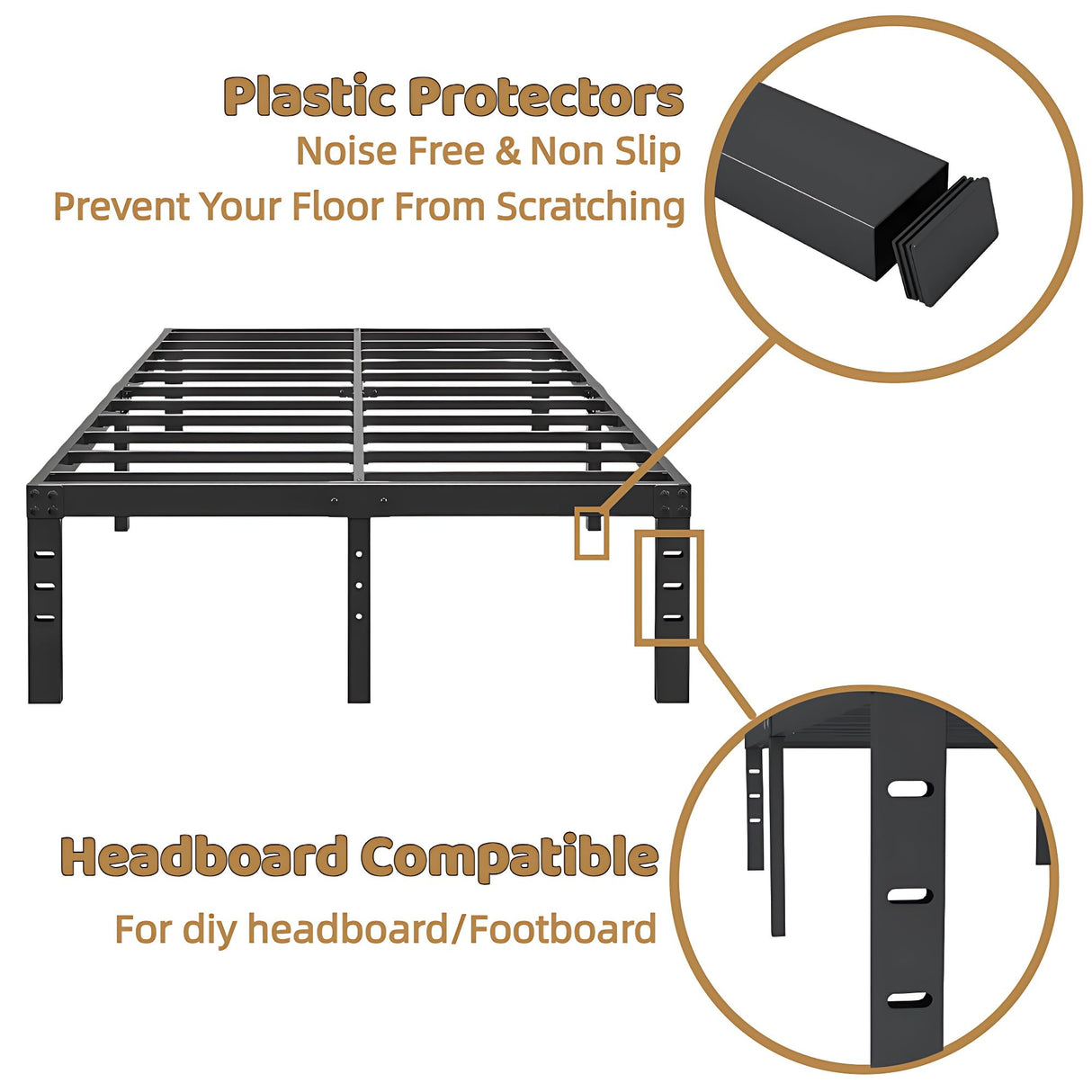 HOBINCHE 10 Inch Queen Size Bed Frame - No Box Spring Needed Heavy Duty Metal Platform Mattress Foundation with Steel Slats, Non-Slip Noise Free Easy Assembly Black Bedframes HOBINCHE