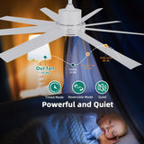 YITAHOME 72 Inch Ceiling Fans with Lights and Remote Control for Indoor/Covered Outdoor, Reversible Quiet DC Motor, 8 Blades with 6 Speed, Modern Ceiling Fans for Living Room -White YITAHOME