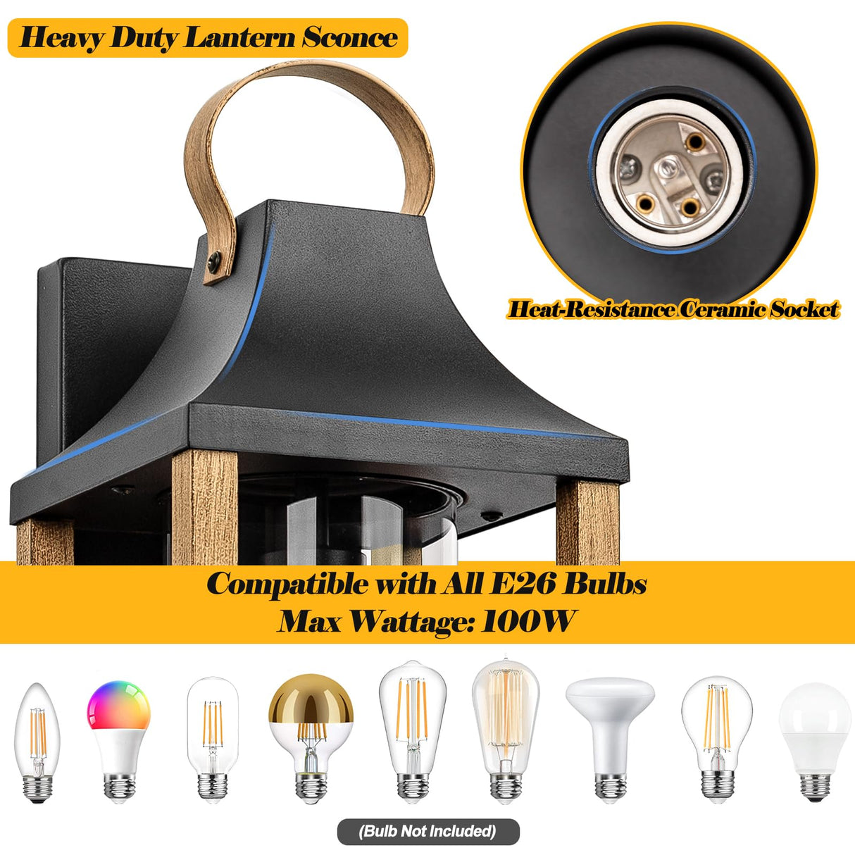 Roravilila Large Outdoor Wall Light 17" H Light Fixture with Cylindrical Clear Glass Modern Wall Sconce for Patio Porch Courtyard, E26 Base IP65 Waterproof, Rustic Wood Roravilila