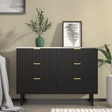 UEV Black 6 Drawer Dresser and Nightstand Sets for Bedroom,Marble Texture Top Modern Dresser and Fluted Night Stand Set of 2 Comb 3 Pieces UEV