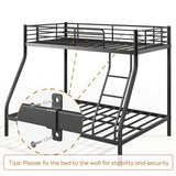 SogesSleep Bunk Beds Twin Over Full Size, Heavy Duty Metal Bunk Bed Frame with Flannel Board for Teens and Adults, for Spaces-Saving, Smooth Rounded Edges, Noise Free & Easy Assembly, Black SogesSleep