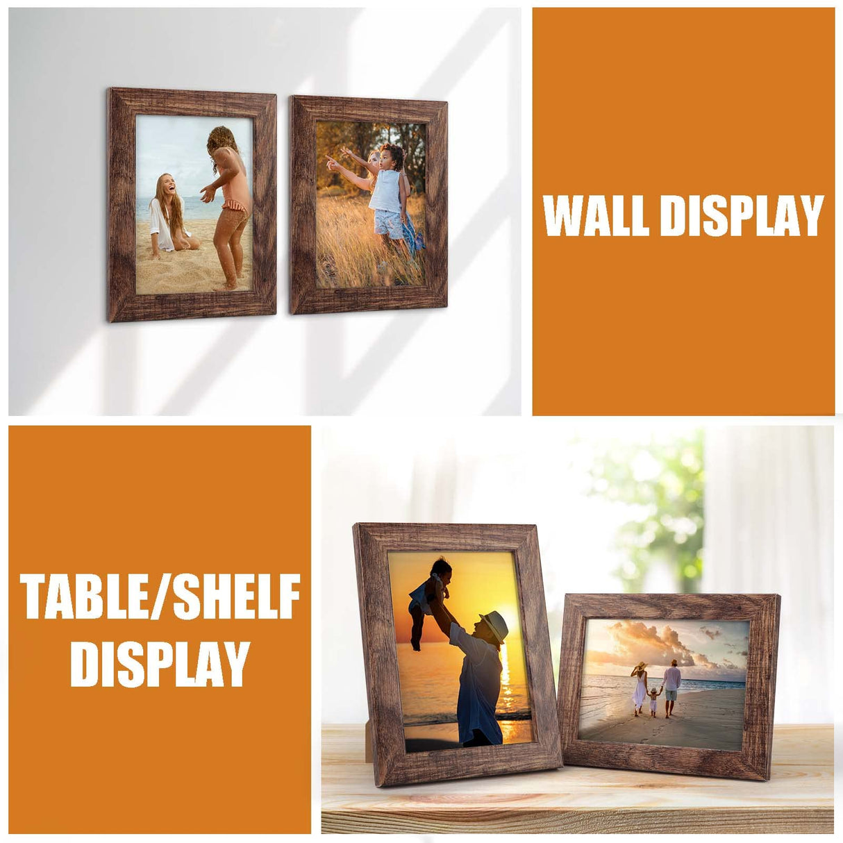 PETAFLOP 5x7 Picture Frame Set of 7, Rustic Frames Display 5 by 7 Inch Photo for Wall or Tabletop PETAFLOP