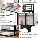 HomJoones Metal Bunk Bed Frame,Twin Over Twin Metal Bunk Bed with Trundle Heavy Duty Twin Size Metal Bunk Beds Frame with 2 Side Ladders Convertible Bunkbed,No Box Spring Needed (White) HomJoones
