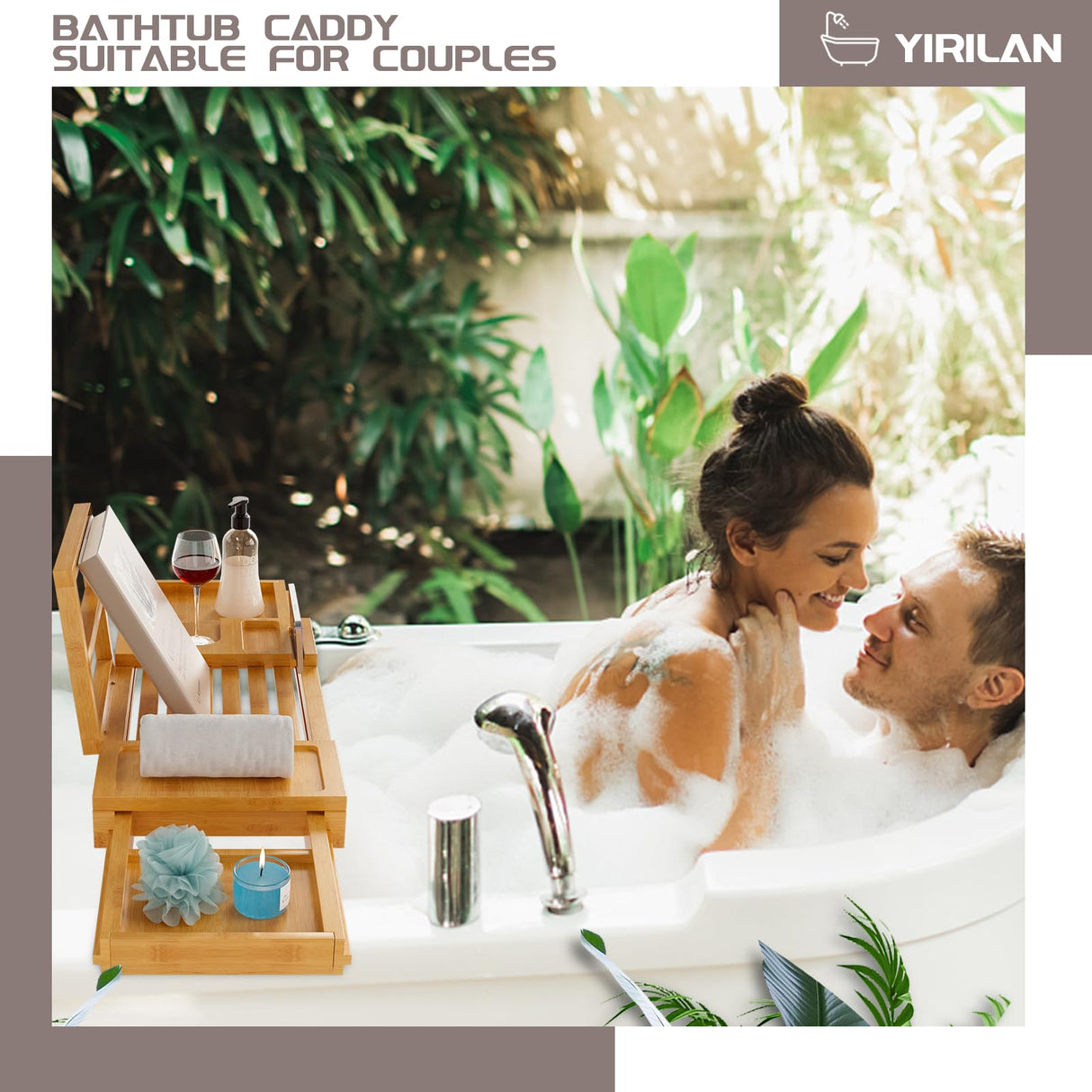 Yirilan Bamboo Bathtub Tray, Expandable Bathroom Tray, Waterproof Tray Caddy, Perfect Bath Caddy for Home Spa, Gift for Loved Ones, Bamboo Yirilan