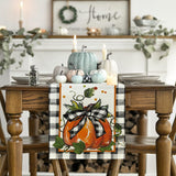 Artoid Mode Pumpkin Bow Buffalo Plaid Fall Table Runner,Seasonal Autumn Kitchen Dining Table Decoration for Home Party Decor 13x72 Inch Artoid Mode
