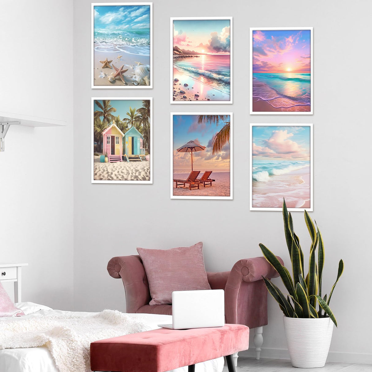 Frienda 6 Pcs Diamond Painting Kits 12 x 16 Inch DIY 5D Abstract Landscapes Diamond Art Full Round Drill Crafts for Adults Youth Beginners Numbers for Home Wall Decor Gifts (Pink Ocean) Frienda