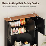 ELYKEN 71" Pantry Cabinet with Charging Station & LED Lights, Tall Kitchen Pantry with Hutch, Microwave Stand, Farmhouse Pantry with Door Shelf & Drawer & Adjustable Shelf for Dining Room, Black ELYKEN