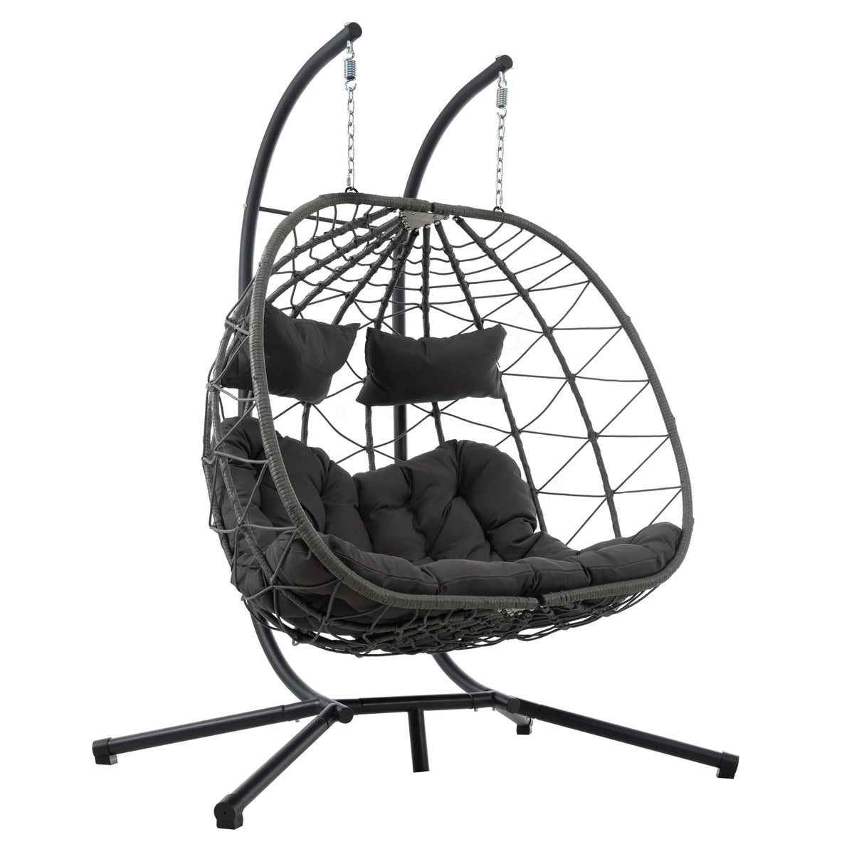 AOPNOMU 2 - Person Hanging Egg Chair with Stand, Steel Frame, for Outdoor & Indoor Use Double Wicker Egg Chair for Patio, Garden, or Balcony Dark Gray AOPNOMU