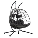 AOPNOMU 2 - Person Hanging Egg Chair with Stand, Steel Frame, for Outdoor & Indoor Use Double Wicker Egg Chair for Patio, Garden, or Balcony Dark Gray AOPNOMU