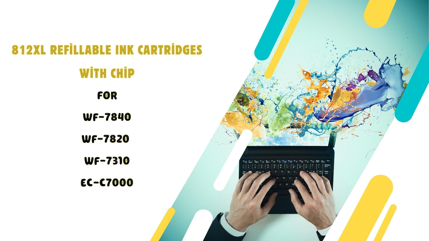 FlexAura 812XL Ink Empty Refillable Ink Cartridges with Chip Suitable 812XL Workforce Pro WF-7840 WF-7820 WF-7310 EC-C7000 Empty Cartridge Printers Used for Regular Or Sublimation Ink Cartridges