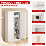 Superday Metal Wardrobe Closet, 72" H Bedroom Armoires with Wooden Handle, Storage Cabinet with Adjustable Shelves and Hanging Rods, Steel Storage Locker Closet for Home, Office, Employee, Gym (White) Superday
