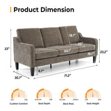 VINGLI Couches for Living Room, Brown 71" Small Sofa Mid Century Modern Couches 3 Seater Comfy Couch Upholstered Soft Chenille Floor Couch for Bedroom, Apartment, Office VINGLI